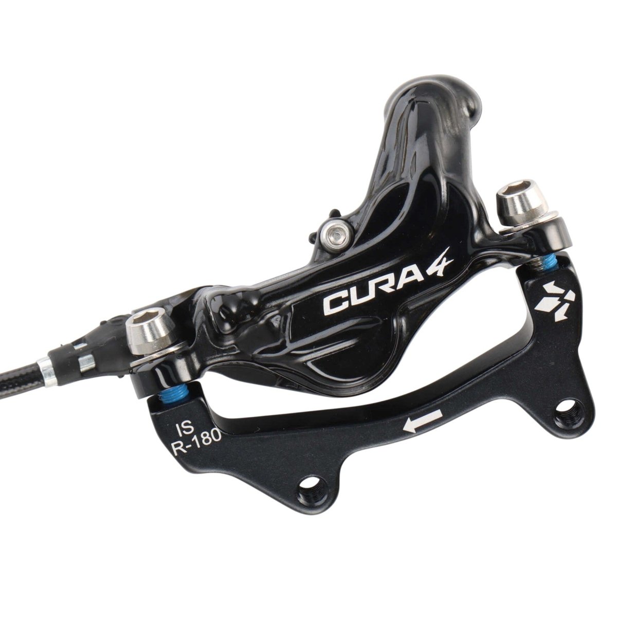 Formula Cura 4 Scheibenbremse | 4 - Kolben | beidseitig | schwarz glänzend | inkl. Beläge und IS Adapter | Leitung 2000 mm - RAAAD.de