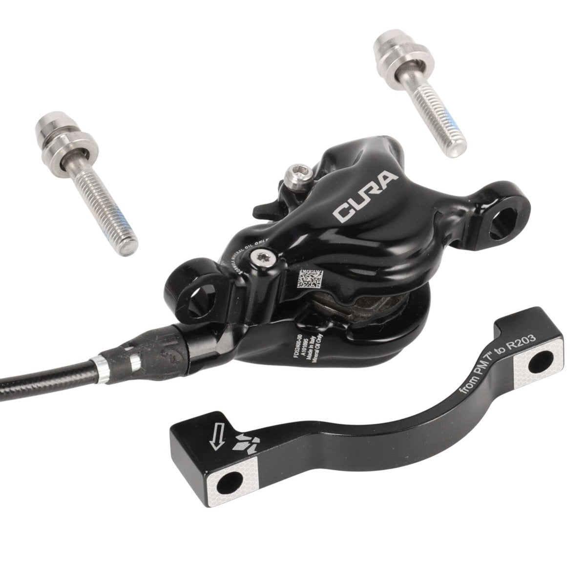 Formula Cura Scheibenbremse vorne | 2 - Kolben | 950 mm Leitung | schwarz glänzend | inkl. Adapter für 203 mm Bremsscheibe - RAAAD.de
