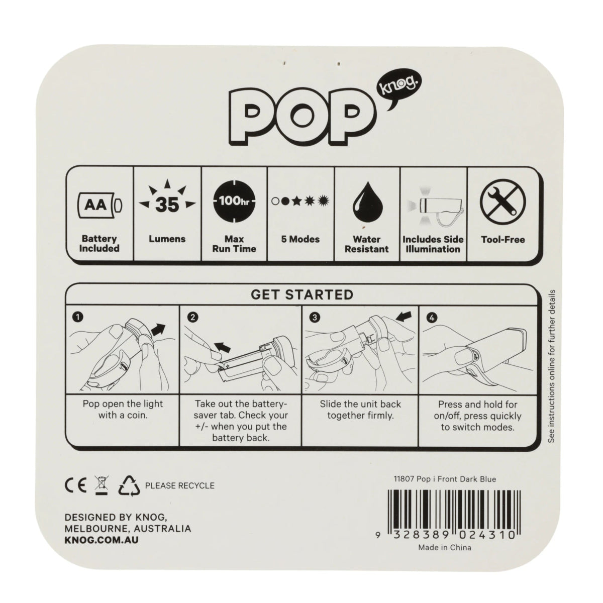 Knog POP Vorderlicht Fahrrad Blau - RAAAD.de