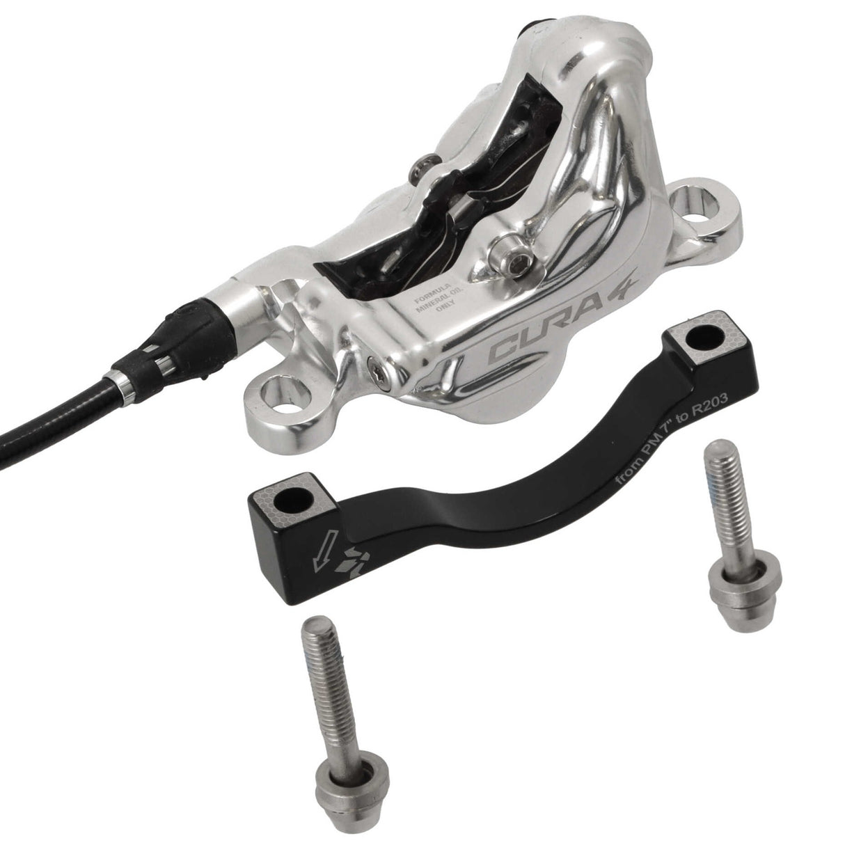 Formula Cura 4 Scheibenbremsen-Set | Carbon Bremshebel | vorne & hinten | 4-Kolben | silber | inkl. Beläge | Leitung 800/2000 mm